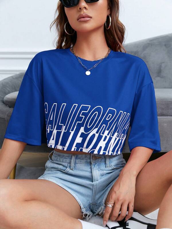 Camisa Oversize Corta Con Transpirable Ideal Para Ir Al Gimnasio color azul