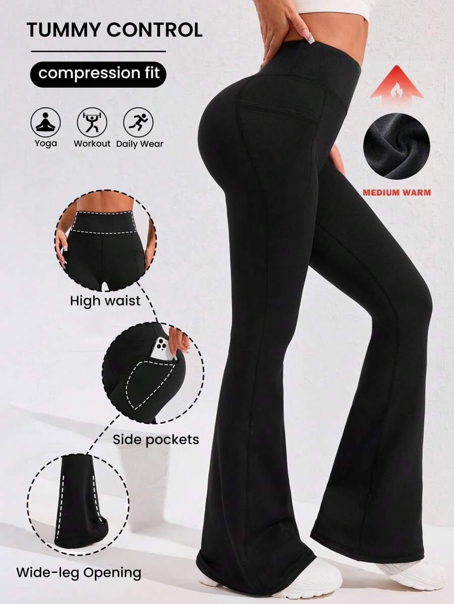 Pantalones deportivos de polar con microacampanado de color liso