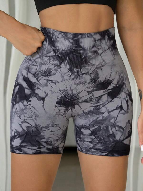 Shorts deportivos con estampado tie-dye gris